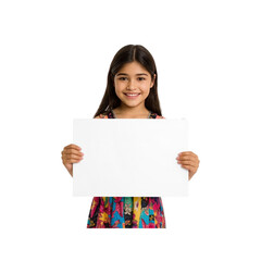 Smiling Girl Holding Blank White Sign, Advertisement, Announcement