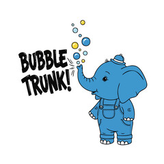 Cute Cartoon Elephant Blowing Bubbles Illustration with Funny Text Design