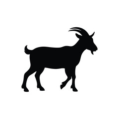 A walking goat with big horns silhouette vector illustration