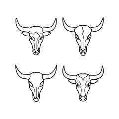 Bull hand skull set of line art vector illustration
