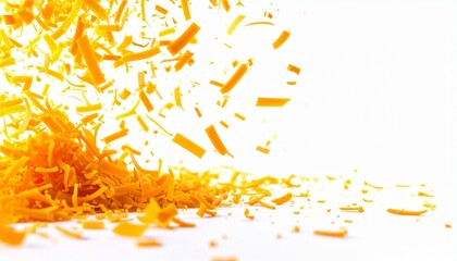 Fototapeta premium A bright image showing falling orange shreds against a white background space