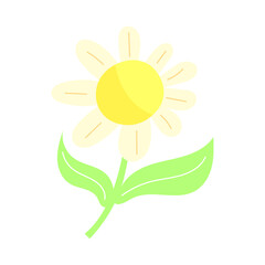 Cute Cartoon Style Yellow Flower Illustration on White