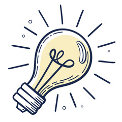 Glowing light bulb with radiating lines idea innovation