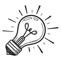 Hand drawn light bulb with radiating lines idea innovation