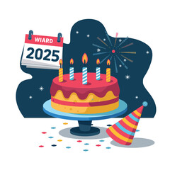 vector Birthdays, New Year celebrations, and the number 2025 Birthday Cake Icon

