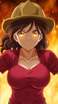 Anime hot woman with fire behind her