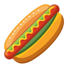 Delicious hot dog with mustard and relish on a bun sausage