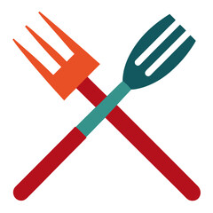 Orange teal and red crossed garden tools gardening fork
