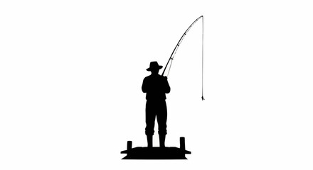 Obraz premium Fishing Person on Dock Vector – Silhouette for Outdoor Recreation, Nature, and Leisure Activity Concepts