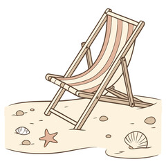 Fototapeta premium Striped beach chair on sand with shells and starfish vector