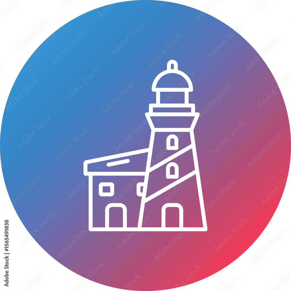Poster lighthouse line gradient circle background icon