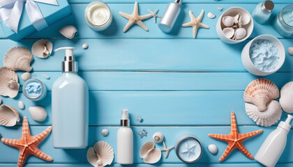 Ocean-Inspired Spa Day Relaxing Blue Theme Mockup with Seashells and Candles