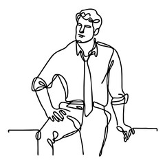 Audacity — arrogant handsome man in theatrical pose: minimalist single-line black drawing. One line art.