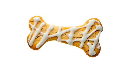 Delicious dog bone shaped cookie with creamy white icing on a transparent background,