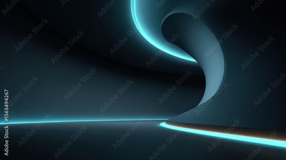 Aufkleber wallpaper abstract modern architecture featuring a curved empty space illuminated with neon lights