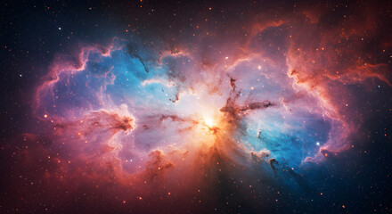 Obraz premium A vibrant nebula in deep space, showcasing swirling clouds of colorful gas and dust.