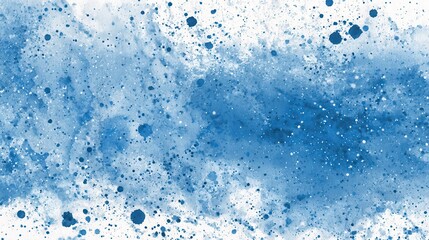 Abstract Blue Watercolor Splash Background - A horizontal composition with a textured blue watercolor splash featuring scattered splatter