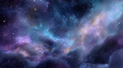 Ethereal space cloud with shimmering stars and deep space hues, creating a sense of cosmic mystery."