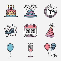 vector Birthdays, New Year celebrations, and the number 2025 Birthday Cake Icon
