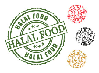 Obraz premium Halal food certification stamps set vector illustration for muslim dietary laws and regulations