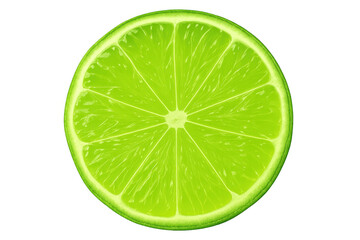 Lime slice revealing bright green pulp and rind, showcasing fresh citrus texture against transparent backdrop