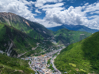 Aerial View of Deqin county in a green valley
