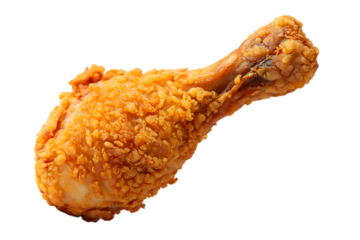 Crispy golden fried chicken drumstick isolated on food