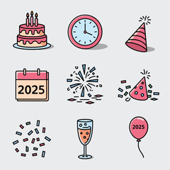 vector Birthdays, New Year celebrations, and the number 2025 Birthday Cake Icon
