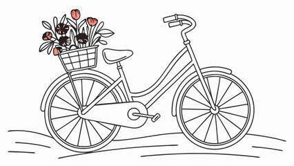 Vintage bicycle with flower basket vector illustration for coloring page and graphic design projects