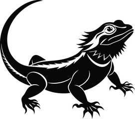 Fototapeta premium Bearded Dragon Silhouette: A striking black and white silhouette captures the distinctive form of a bearded dragon, showcasing its intricate scales and unique features.