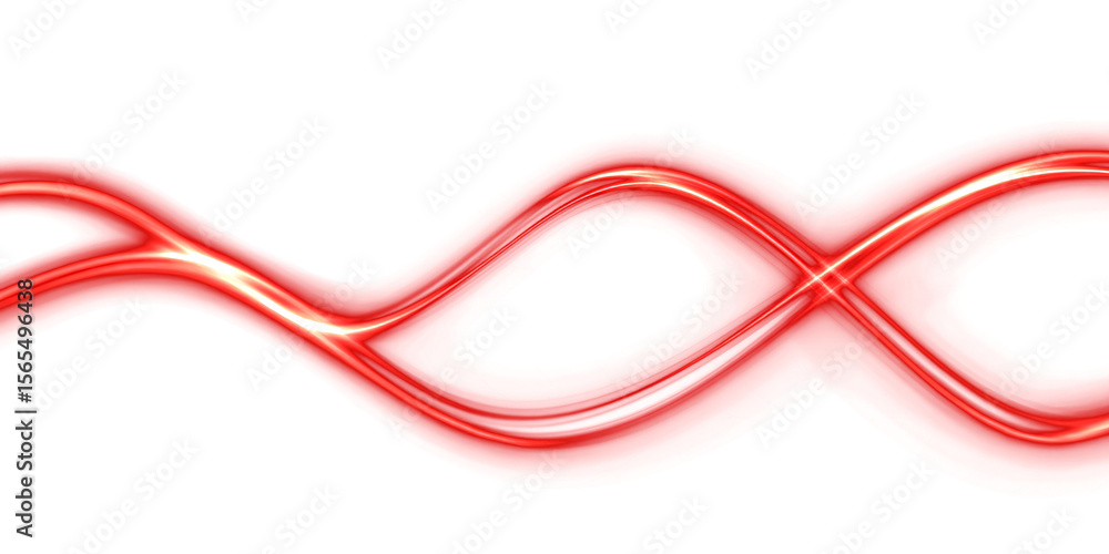 Poster abstract neon wave on transparent background. red glowing wavy line. design element. energy. movemen