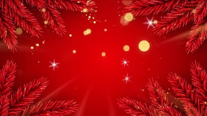 A warm and festive background with stylized red pine branches framing a vibrant red scene with soft glowing bokeh. Perfect for beautiful holiday messages or event announcements