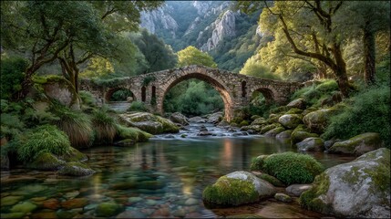 Serene Stone Bridge in Lush Green Valley