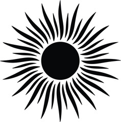 Black sun icon vector illustration design symbolizing warmth energy and radiance.