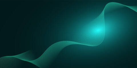 3D green techno abstract background overlap layer on dark space with glowing waves shape effect decoration. Modern graphic design element lines style concept for banner, flyer, card, or brochure cover