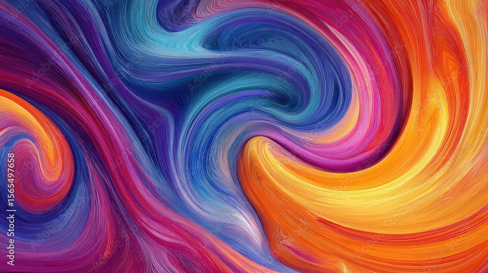 Poster dynamic swirl of vibrant colors creating a fluid, abstract pattern. the image showcases an energetic
