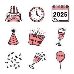 vector Birthdays, New Year celebrations, and the number 2025 Birthday Cake Icon
