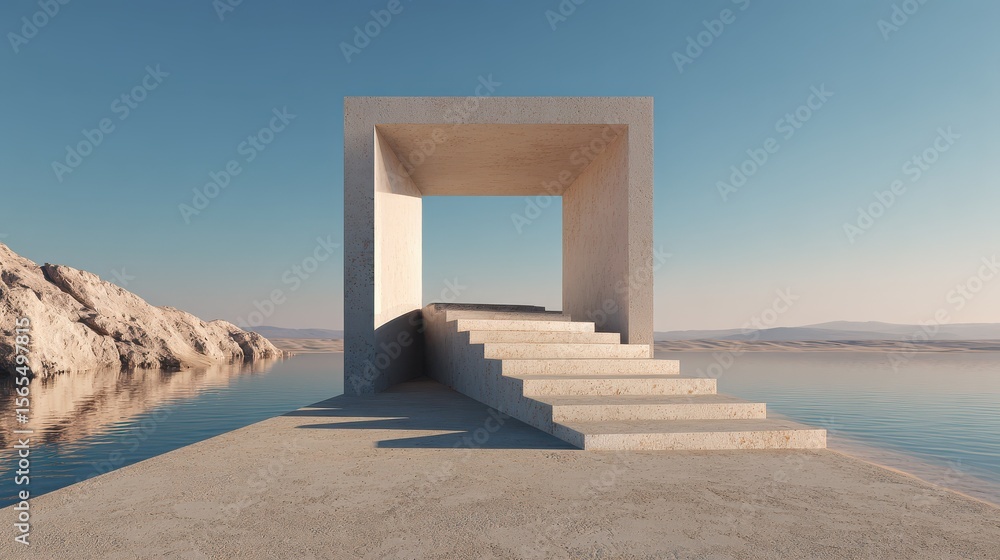 Poster minimal and surreal architecture 3d render podium. generative ai.