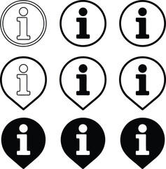 Collection of diverse information icons in various styles and configurations for design use