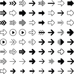 Collection of various black and white arrow icons representing different design concepts