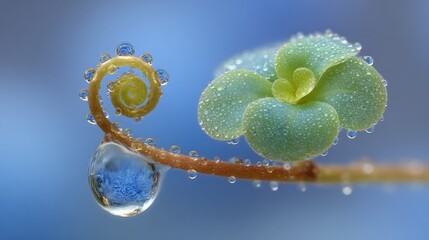 Dewdrops on a Spiral Plant and Flower