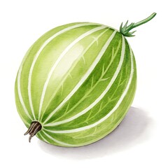 Watercolor Gooseberry Green with White Stripes on White Background