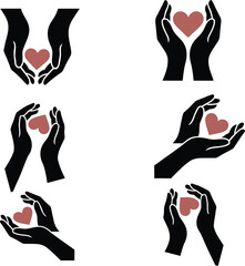 Silhouetted hands gently holding and offering love and affection for a symbol of charity