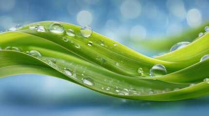 Dewdrops on Lush Green Blades of Grass