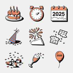 vector Birthdays, New Year celebrations, and the number 2025 Birthday Cake Icon
