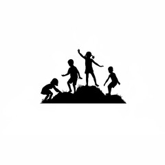 Obraz premium Silhouette of kids playing around a haystack on white background