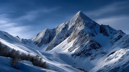 Majestic Snow-Capped Mountain Under Clear Blue Sky