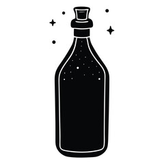 Magic Potion Illustration Mystical Elixir Black Silhouette Bottle with Stars, Fantasy Vector Art