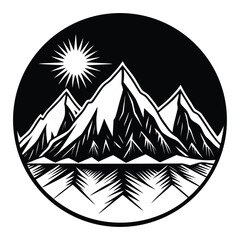 Majestic Snow-Capped Mountains Under a Radiant Sun with Reflecting Trees