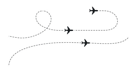 Airplane Flight Paths with Dashed Lines